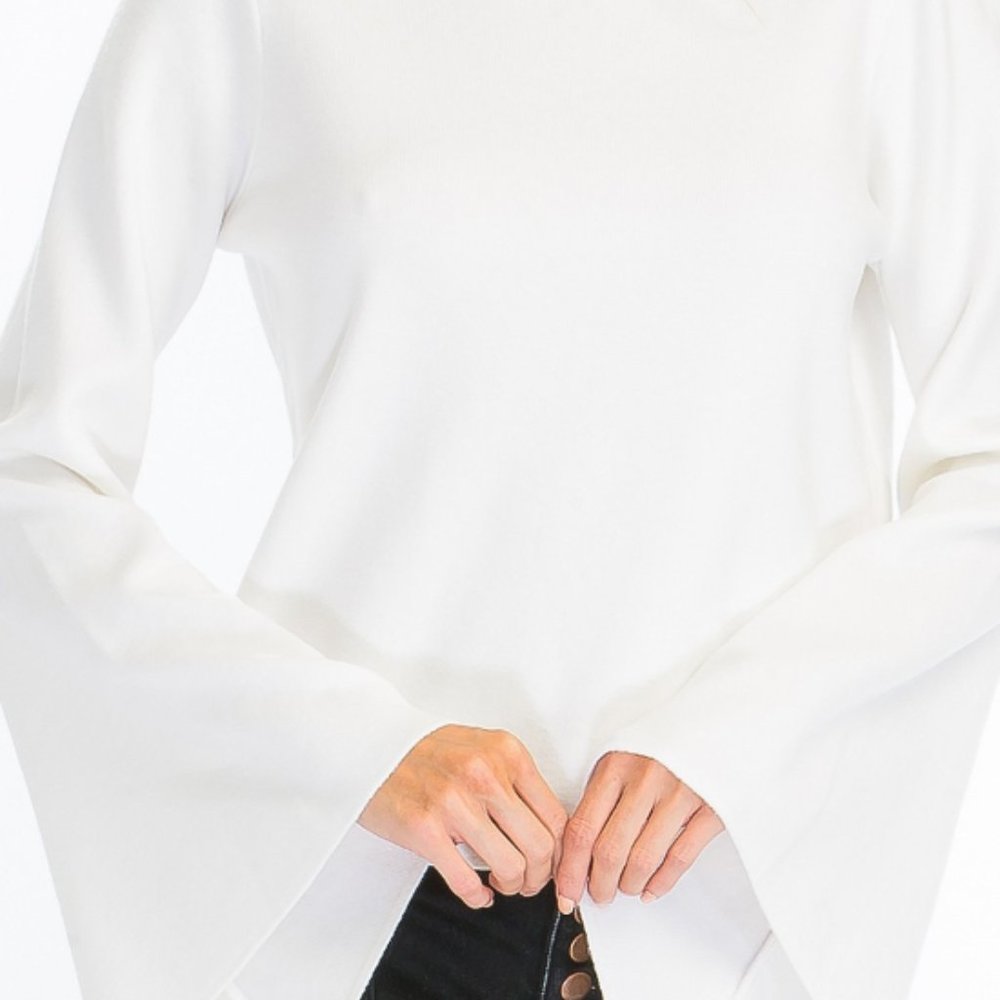 Oliviaceous trumpet sleeve white sweater! NWT!